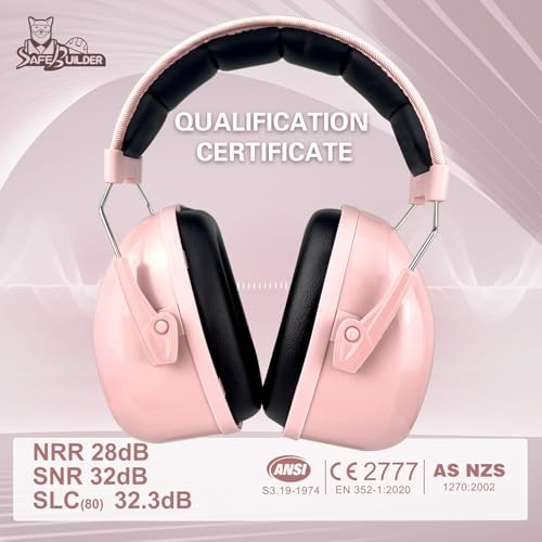 SAFEBUILDER Ear Protection Ear muffs Noise Reduction NRR 28dB Adjustable Hearing Protection for Working Mowing SK-06P - color: 01-girl-pink