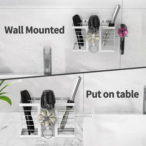 FUNKYLEE 3-in-1 Universal Hair Tool Organizer Wall Mount, White - color: White