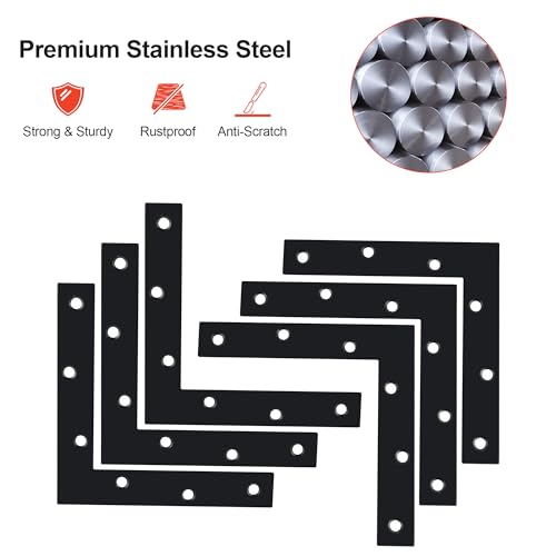 SAYAYO Flat L Bracket, 120x120mm / 5" x 5" Stainless Steel L Mending Plate - color: Black, size: 120x120mm-6pcs, style: L Shape