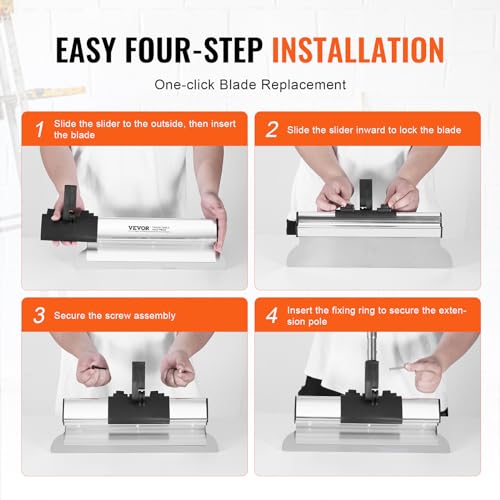 VEVOR Drywall Skimming Blade Set, 7/10/14/16/24 in Skimming Blades + 34-81.6 in Extension Handle Pole, Stainless Steel Knife Professional Skim Coat Tools, for Gyprock/WallBoard/Plasterboard - size: 7"+10"+14"+16"+24", style: With Extension Handle