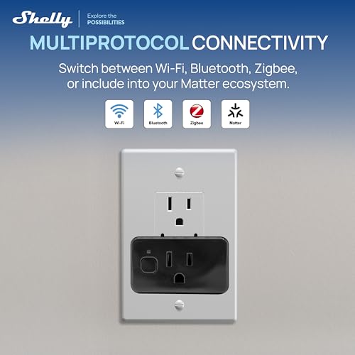 Shelly Smart Plug UL, WiFi, Bluetooth, Zigbee, Matter Outlet with Power Metering, Works with HomeKit, Google Home, Alexa, Home Assistant, Smart Socket, Easy Setup, Remote Control, Plug US Gen4 Black - color: Black