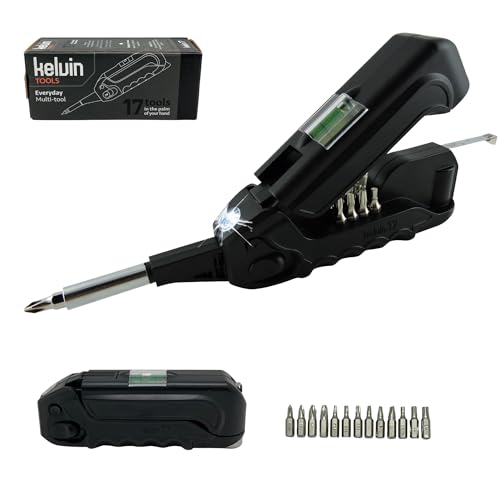 Kelvin Tools - Kelvin 17 Urban Screwdriver Set, All in One Everyday Multitool Screwdriver, Multi-Tip, Compact & Universal Precision, 13 Bit Set with Tape Measure, Liquid Level, Hammer and Flashlight - color: Black