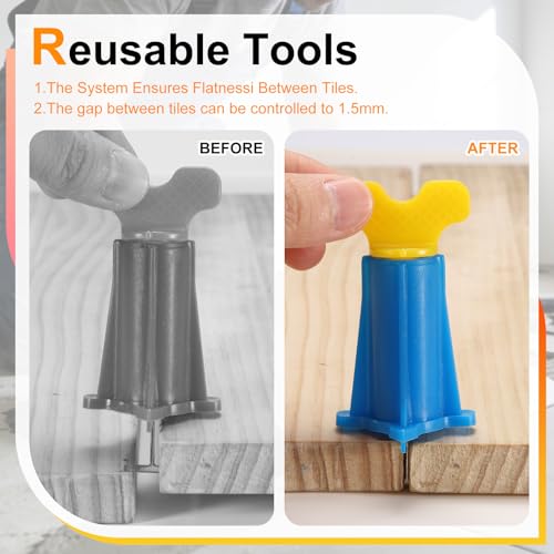 PATIKIL Tile Leveling Kit, 40 Pcs Reusable Leveler +40 Pcs Replaceable Steel T-Pin Tile Leveling System for Wall Floor, Red Blue