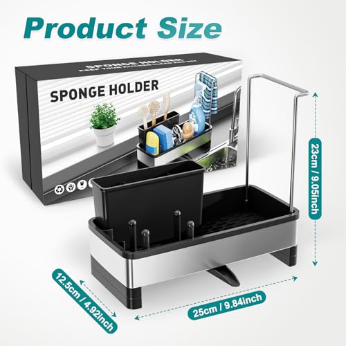 Ewaiira Stainless Steel Sink Caddy, Sponge Holder for Kitchen Sink 9.8″ - color: A-black