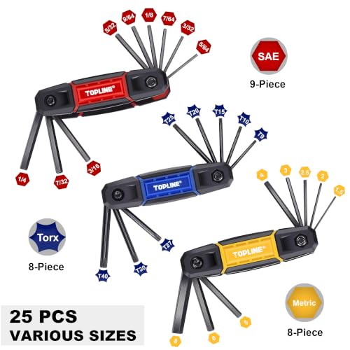 Topline 25-Piece Folding Allen Wrench Set, Portable Allen Key Set