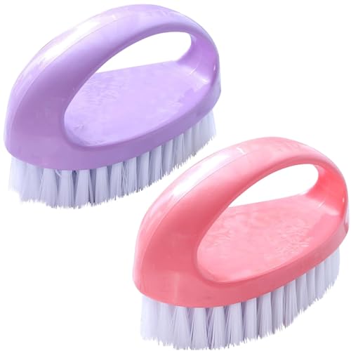 Scrubbing Brushes for Cleaning Small Scrub Brush with Nylon Stiff Bristles - color: Pink + Purple
