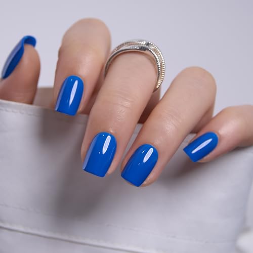 CurvLife Short Square Ombre Cat Eye Press On Nails, Cloud Fade Gray White - color: Cobalt Rush