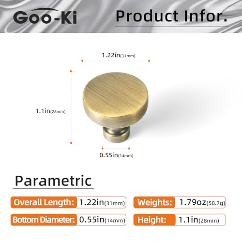 Goo-Ki Brushed Bronze Cabinet Knobs Zinc Alloy Kitchen Cabinet Hardware - 6 Pack Brass Bronze Single Hole/Screw Drawer Pulls Solid Cabinet Handles - color: Brushed Bronze, size: 1.2 Inches