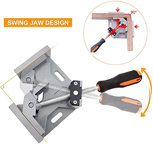 4 Pack Right Angle Clamp - 90 Degree Clamps for Woodworking, Single Handle Aluminum Alloy Corner Clamp with Adjustable Swing Jaw for Welding, Wood-Working, Drilling, Crafting Project - style: 4-Pack