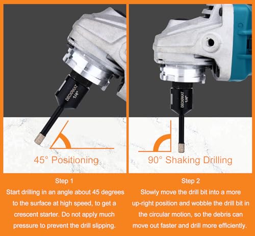 1/4" Dry Diamond Drill Bit Set of 2 Packs, 6mm Tile Hole Saw Drill Bits for Granite Marble Ceramic Glass Porcelain Tiles Stones and Flower-Pots, Core Drill Bits with 5/8-11 Thread for Angle Grinders - size: 1/4"6mm)