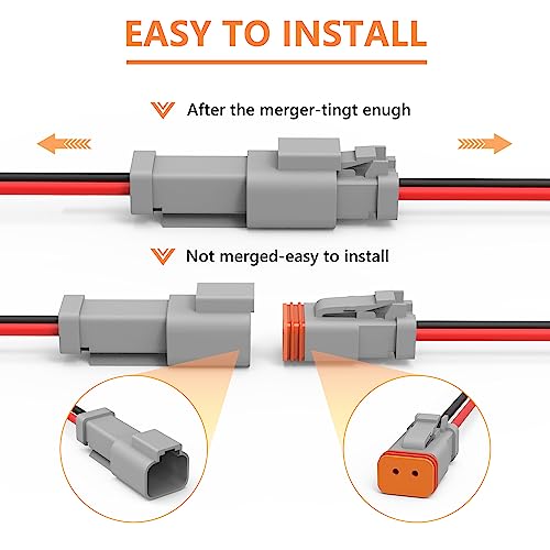 Deutsch DT 2 Pin Connector 5 Sets - 2 Way DT Automotive Waterproof Male Female Plug Wiring Harness for Car, Truck, Boats, LED Work Light, 16 AWG. (5 Sets 2 Pin, Grey) - size: 2-pin