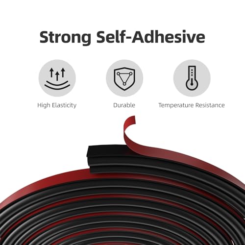 Black D-Shape Weather Stripping 20Ft (Fits 0.4–0.5in Gaps) - color: Black, size: 0.59" Thick x 20 Ft
