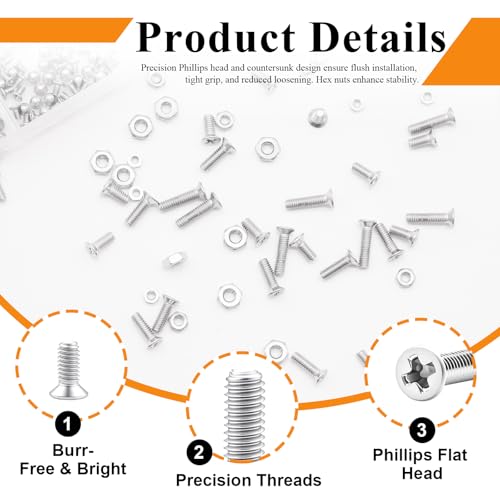 1020Pcs M1 M1.2 M1.4 M1.6 M2 M2.5 Metric Micro Screws Nuts Assortment, Hex Nuts, Small Machine Screws, for Arduino, RC Models, Electronics and DIY Flat Countersunk Head - size: 1020pcs
