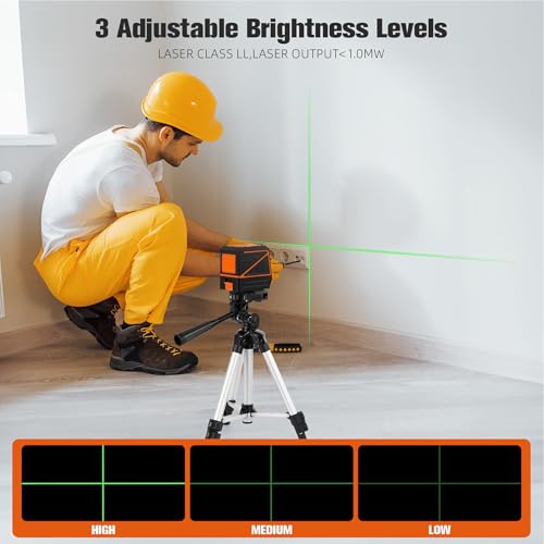 Laser Level with Tripod, 100 feet Green Cross Line Self Rotary Leveling Laser Level, Vertical and Horizontal Line, Rotatable 360 Degree, Manual Self leveling and Pulse Mode,IP54 Waterproof & Battery - color: Light Red