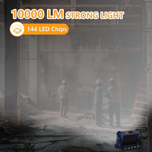 120W Solar Rechargeable Work Light, 144 LED Portable Flood Light with Stand, IP66 Waterproof 4 Modes LED Job Site Lighting Flashlights for Mechanic Camping Fishing Car Repair - color: Blue