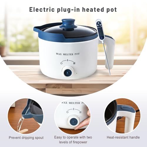 KQU Wax Melting Pot with Thermometer, Electric Wax Melter for Candle Making with Spout 1.5Qt, Small Double Boiler Pot Set for Beginner Adults - size: Wax Melting Pot Kit 2pcs