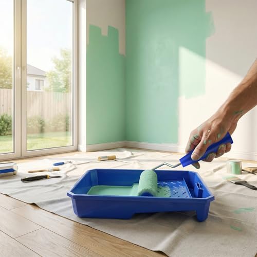 22 PCS 4 Inch Paint Tray Set, 20 Set Paint Roller Tray with 2 Paint Roller Frame, Paint Tray Liner for Home Improvement, Walls and Furniture Painting,Blue