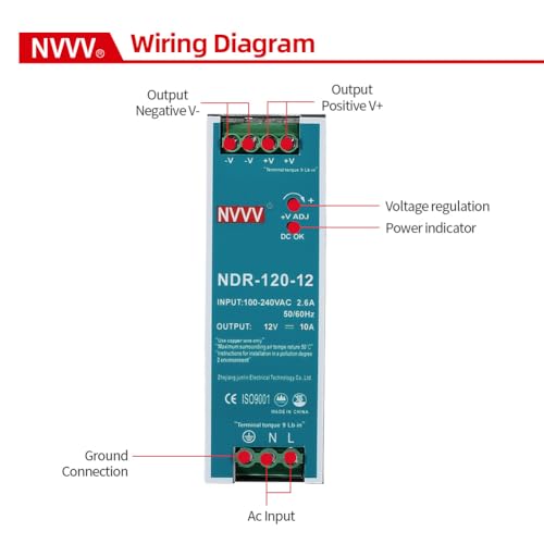 12Vdc 10Amp DIN-Rail Power Supply NDR 120W, Input:100-240VAC,Output:12VDC,Power Supply Switch Switching Converter DC - size: 12V 10A 120W