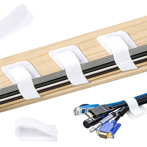 100 Pcs Cable Management Under Desk, Hook and Loop Cable Straps, White - color: White