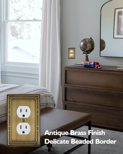 Switch Plates Outlet Covers, 4-Pack Antique Brass Metal Wall Plates - color: Antique Brass, size: 1 Duplex 4PK