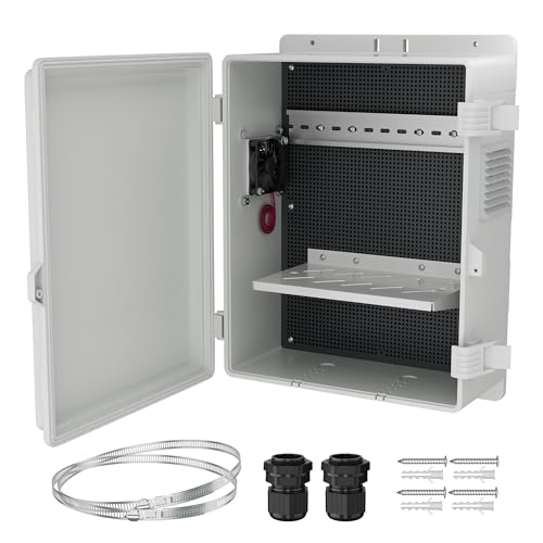 Joinfworld White Outdoor Electrical Box Waterproof Nema Enclosure 16x11x6 Plastic WiFi Box with Fan Vented Dust Screen - size: 15.7"x11"x5.9" Non-Slip Buckle