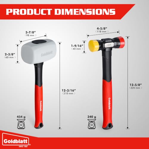 Goldblatt 2-Piece Hammer Set, 16oz Rubber Mallet & 12oz Double-Face Hammer - size: 16 oz & 12 oz