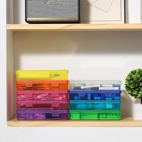 novelinks Small Plastic Storage Containers with Lids and Clear Pencil Box - color: 9 Pack Medium -Color