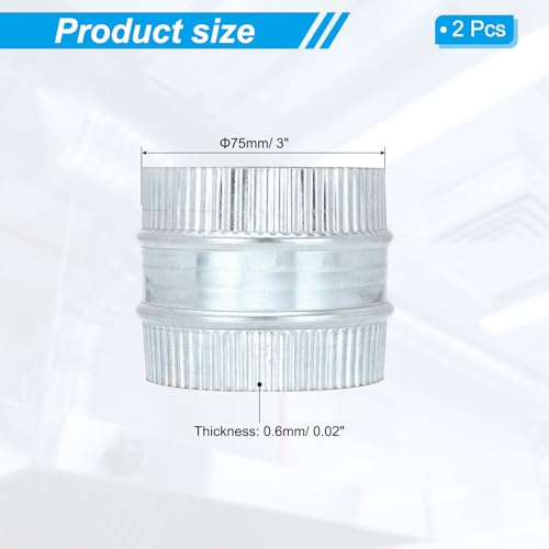 PATIKIL 3 Inch Duct Connector Coupling, 2 Pcs Galvanized Steel Straight Dryer Vent Coupler Flexible Ducting Collar Connector Round Crimped Ventilation Duct Extension for HVAC System Pipe - size: 3 Inch