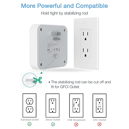 TESSAN Multi Plug Outlet Extender, Surge Protector Splitter | Multiple Outlet Wall Plug with 4 Outlets Wall Charger, Multiple Expander for Travel, Home, College Dorm Room, Gray - style: Without USB