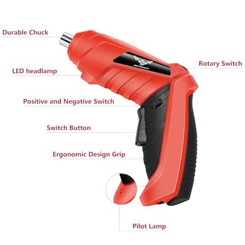 JENABOM 3.6V Electric Cordless Screwdriver Set, Mini Drill Set - color: Red