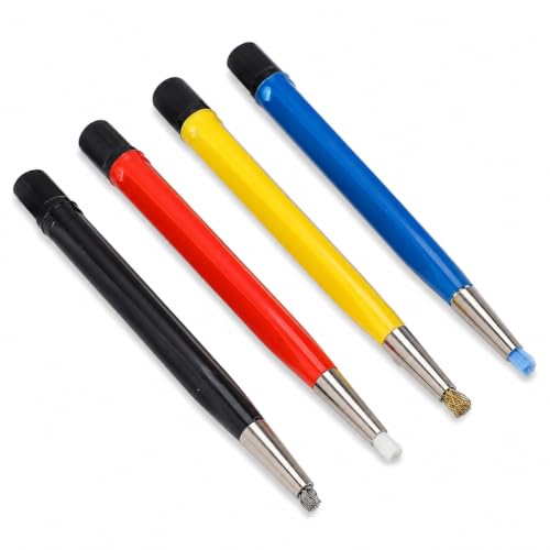 4 Piece Fiberglass Scratch Brush Pen Set with Steel, Brass, Nylon Tips