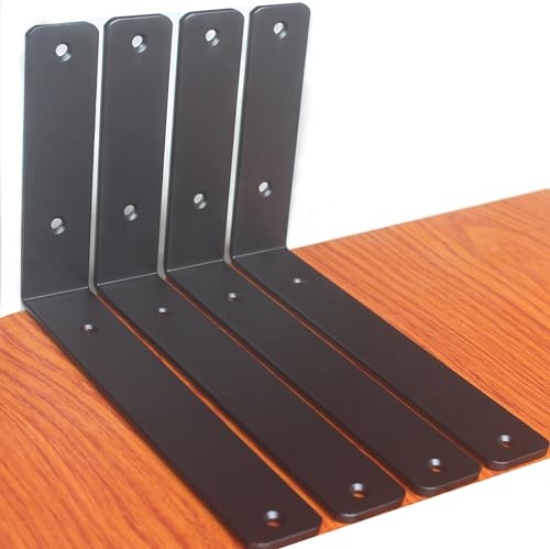 4 Pack - L 9" x H 6" x W1.5, 5mm Thick Black L Shelf Bracket, Iron Shelf Brackets, Metal Shelf Brackets, Floating Shelf, Shelf Supports with Screws - size: 9''x6'', style: Black 4 Pack