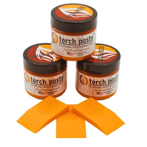 Torch Paste - The Original Wood Burning Paste | Made in USA Heat Activated Non-Toxic Paste for Crafting | Accurately & Easily Burn Designs on Wood, Canvas, Denim & More - Pack of 3 Jars + 3 Squeegees - size: 3 Jars (3 oz each) + 3 Squeegees
