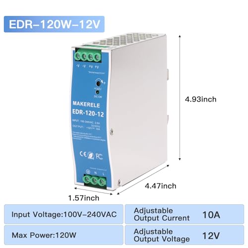 MAKERELE 120W 12V AC to DC DIN Rail Power Supply - style: 120W-12V
