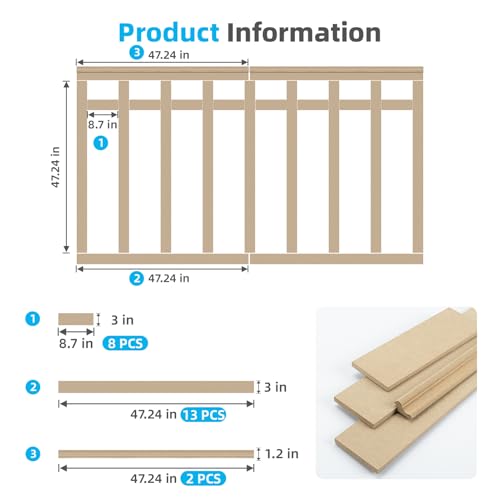 Art3d Premade Paintable Board and Batten Wainscoting Kit, 94.5 x 54 in - color: Log Color, size: 94.5 x 54 in