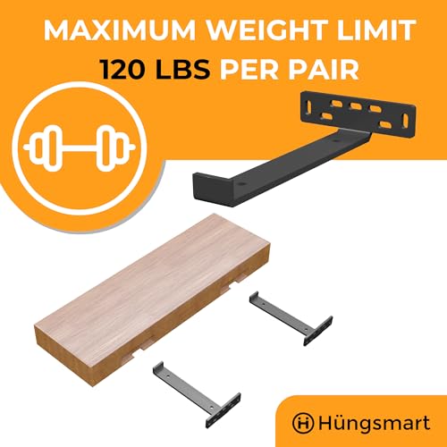 4-Pack J-Shape Heavy Duty Floating Shelves Brackets - Black, 7.25"L x 5"W x 1.25"H, Q253 Steel, Wall Mount - color: Black, size: 7.25 inch - J Shape