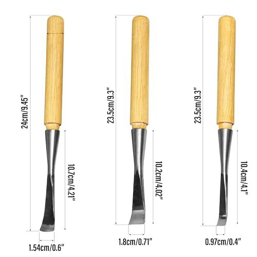 Spoon Gouge Wood Carving Set, 3PCS 10/15/20mm Carbon Steel Bent V-Gouge for DIY Art Craft, Hollowing, Woodworking, Chisels Curved Hand Tools Accessories for Beginners & Professionals