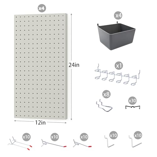 Pegboard Smith 48x24 inch Gray Metal Pegboard Kit for Wall Organization with Hooks, Pegboard Bins, and Utility Tools Storage Board, Efficient Tool Organizer Peg Board - color: Gray