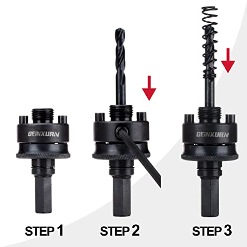 GEINXURN Quick Change Hole Saw Mandrel, 7/16-Inch and 3/8 Inch Hole Saw Arbor with 3Pcs Central Drill/2PCS Hex wrench/2Pcs Spring - size: GHSM014QC