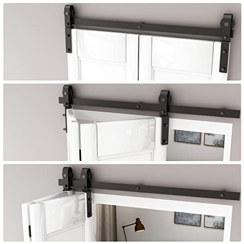 40" Bi-Folding Sliding Barn Door Hardware Track Kit,Smoothly&Quietly,Side Mounted Black Roller,Easy Install,Door Not Included [Fit Double 18" Bifold Doors] - size: 40" for 2 Doors