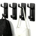 4 Pack Black Stainless Steel Double Wall Hooks, 13LB Strong Adhesive Heavy Duty Stick On Towel Hooks for Bathroom Kitchen Entryway