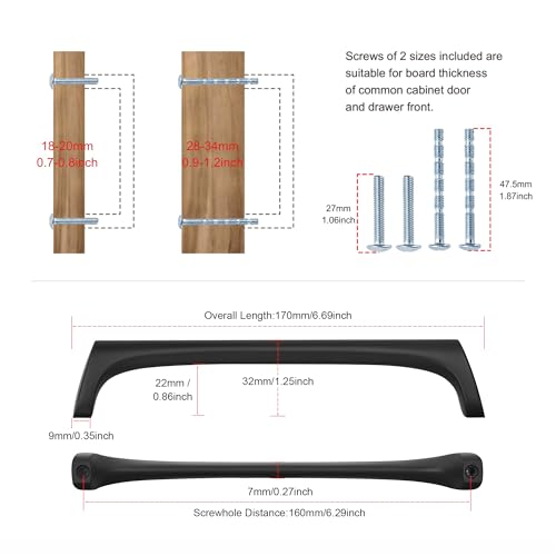 AVICCI 10 Pack Cabinet pulls-6.3”/160mm Mattle Black Modern Drawer Handles for Kitchen Cabinet Handles Batheroom Drawer Dresser Furniture Handware - color: Mattle Black, size: 6.3"(160mm)Hole Center-10Pcs