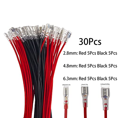 30Pcs Female Spade Crimp Terminal with Insulating Sleeve Quick Connectors Wire Splice Assortment Kit (2.8mm+4.8mm+6.3mm) - size: 2.8mm+4.8mm+6.3mm