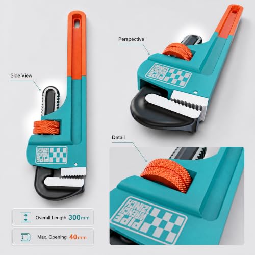 Heavy Duty Pipe Wrench, 12" Adjustable Straight Plumbing Wrench, High Drop-Forged jaws, Professional Pipeline Tool for Water Pipe Fittings, Mechanical assembly, Workshop Operations - size: 12inch