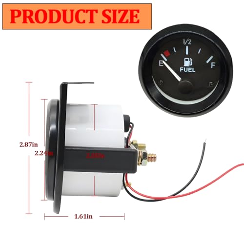 2" 52mm Car Fuel Level Gauge, DC 12V Vehicle Fuel Tank Meter with Sensor LED Backlight, Automotive E-1/2-F Pointer Meter Gauge Kit, Universal for Motorcycle Truck Sedan