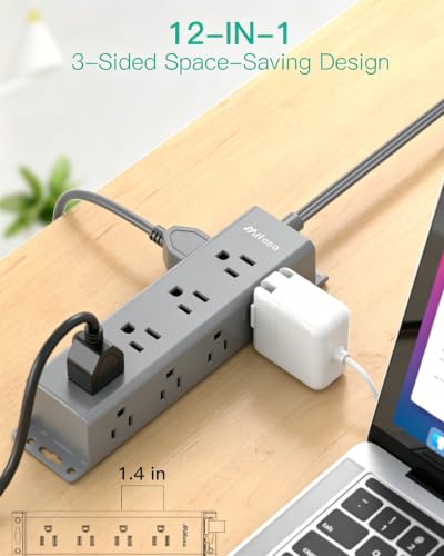 Surge Protector Power Strip, 12 Widely Spaced Multi Outlets, Wall Mount - color: Gray, size: 1 FT