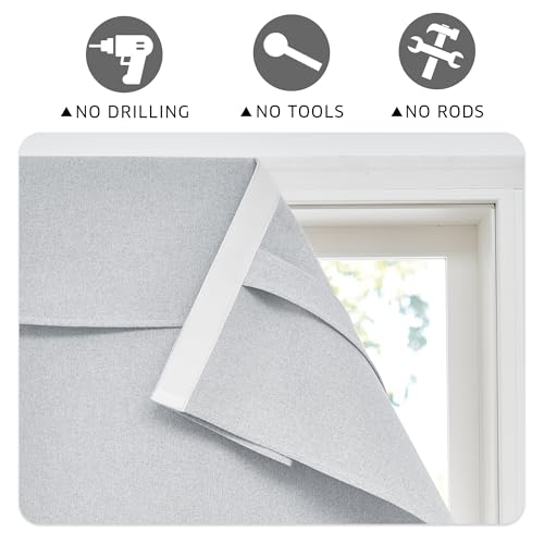 RYB HOME 100% Blackout Classroom Door Window Cover, Sidelight Curtains - color: Greyish White, size: 12"W x 40"L (Pack of 1)
