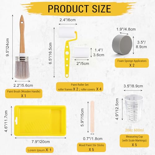 20PCS Paint Brush & Roller Set Furniture Painting Supplies All in One Paint | Include Sponge,Cup,Tray Liner,Mixing Stick and Mini Foam Roller for Home Interior&All Painting