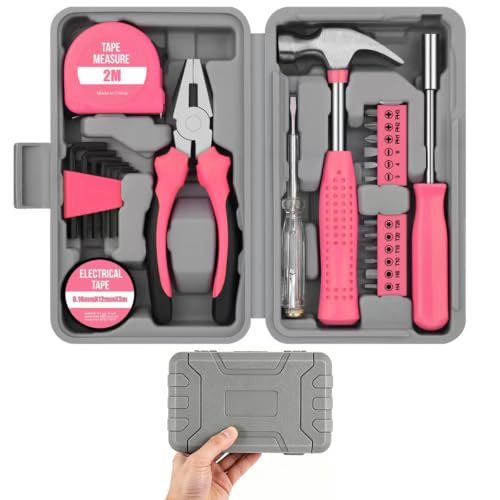 24-Piece Tool Set, Mini Tool Kit, Tool Kit for Home (Pink) - color: Pink