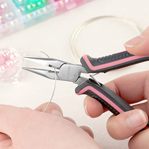 Long Nose Pliers with Serrated Jaw Small Pliers for Jewelry Making 5 Inches for Electronics, Jewelry Making, Wire Cutters for Crafts Working in Tight Areas, Pink Tool for Women - style: Long Nose Pliers